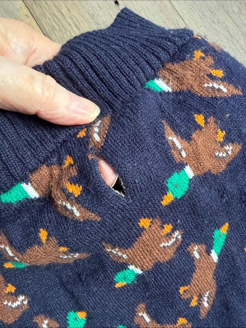 Navy Mallard Duck-Pattern Knit Dog Sweater